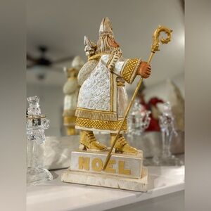 Elegant Gold and White Holiday Santa Figurine